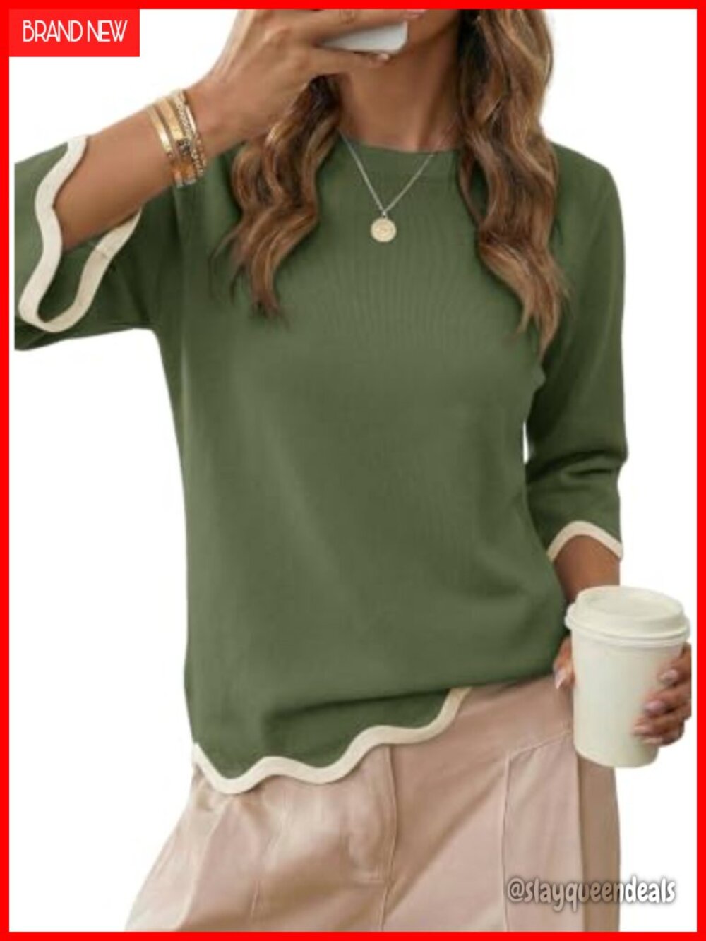 Wool Blend Sweater Pullover 3/4 Sleeve Crewneck Casual Knit Top
